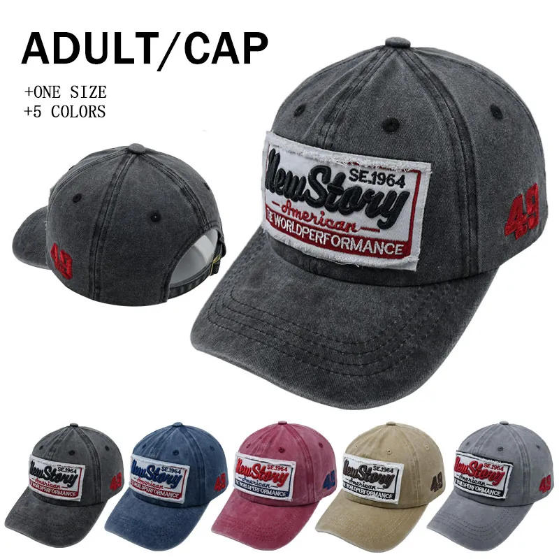 Washed Cotton Baseball Cap Retro Letter Patch Embroidered Adjustable Sun Protection Outdoor Dad Hat