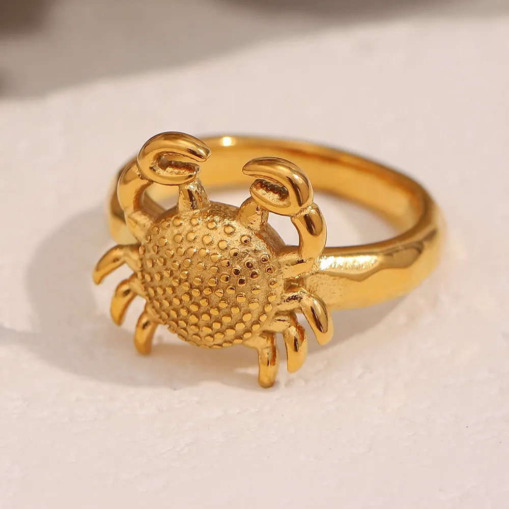 Crab Ring 18K Gold Plated Stainless Steel Personality Animal Exaggerated Jewelry Gift For Women