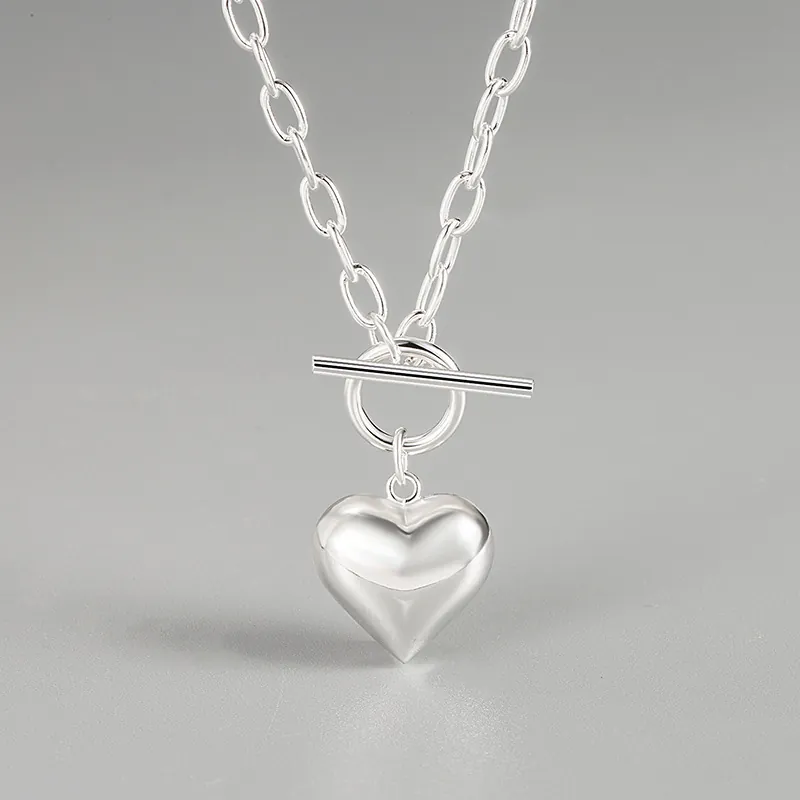 Retro Copper Heart Pendant Necklace For Women Elegant Silver Plated Toggle Clasp Jewelry Minimalist O Chain Accessory