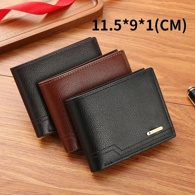 Portafoglio Uomo Corto Motivo Lychee Pelle PU Pieghevole Multi Slot Carte Grande Capacità Vintage Tempo Libero