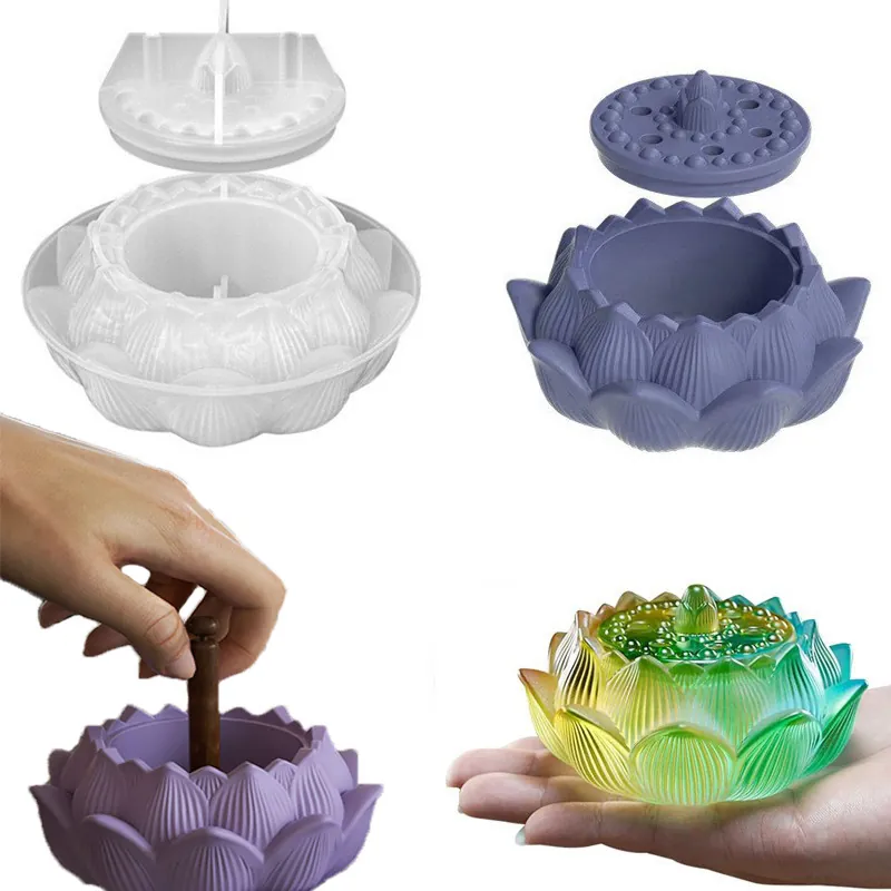 Lotus Flower Silicone Mold For Resin DIY Incense Burner Aromatherapy Candle Holder Storage Box Craft Mold Home Decor Desktop Ornament