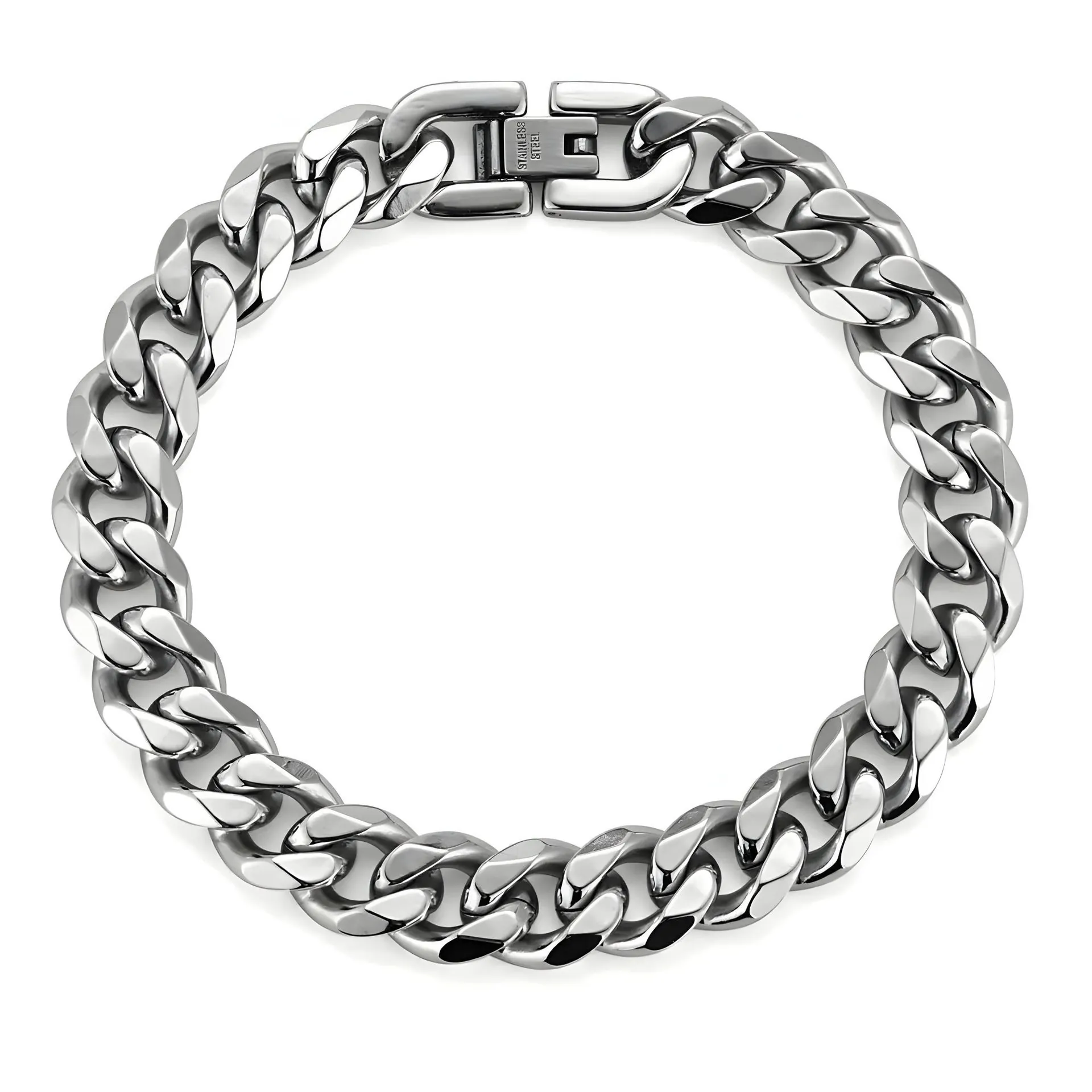 Men Cuban Link Chain Bracelet Stainless Steel High Polished Chunky Curb Business Fashion Jewelry