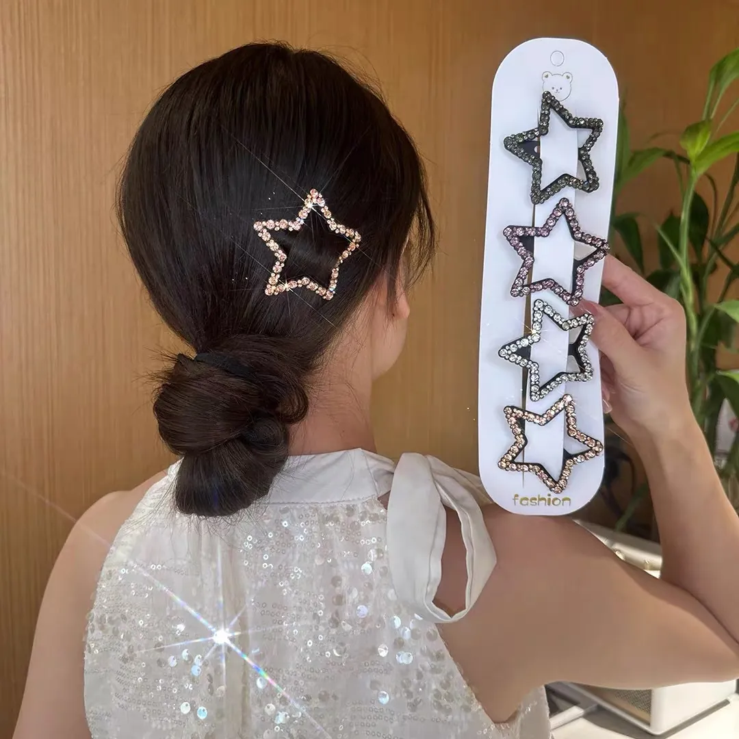 Sternform Legierung Strass Haarspangen Glänzende BB Seitenknallgriff Elegante Mode Haarschmuck Für Frauen