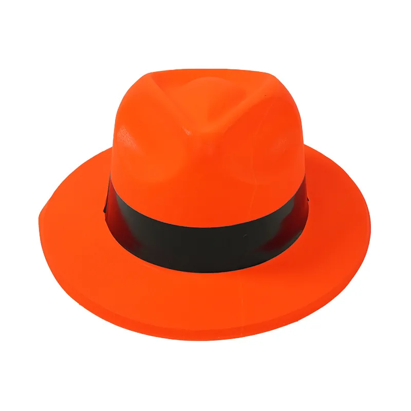 Fluorescent Fedora Hat Polyester Felt Wide Brim Jazz Cap With Black Band For Halloween Party Performance Costume