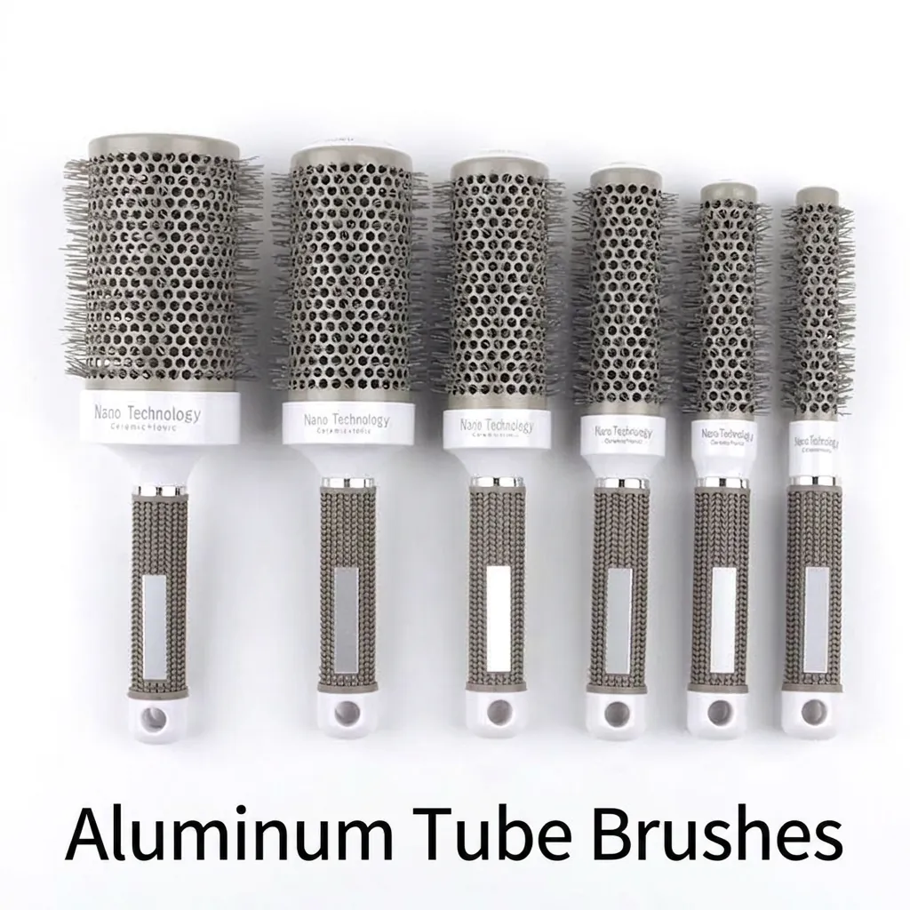 Professional Round Hair Brush Nano Thermal Ceramic Ionic Blow Drying Styling Detangling Haircomb Aluminum Tube Salon Tool