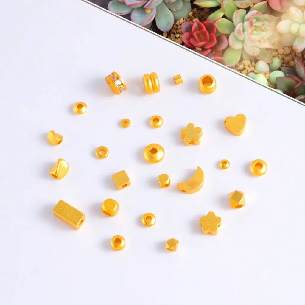 Frosted Gold Plated Brass Spacer Beads Heart Star Moon Flower Shape DIY Jewelry Making Findings Loose Charms
