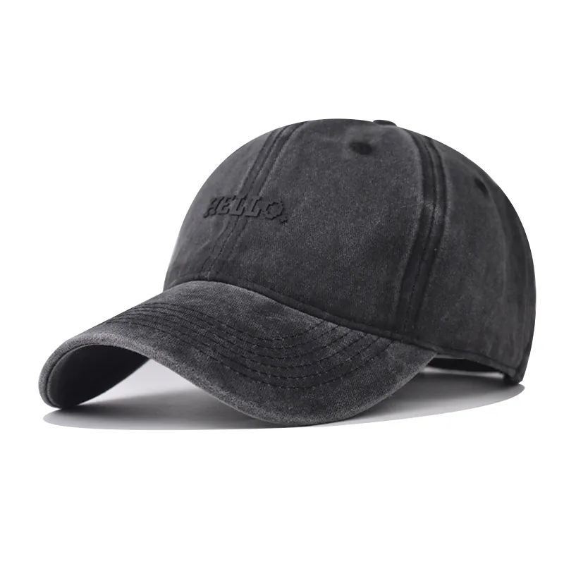 Casquette De Baseball En Coton Lavé Vintage Broderie Lettre Hello Réglable Chapeau Soleil Décontracté Unisexe