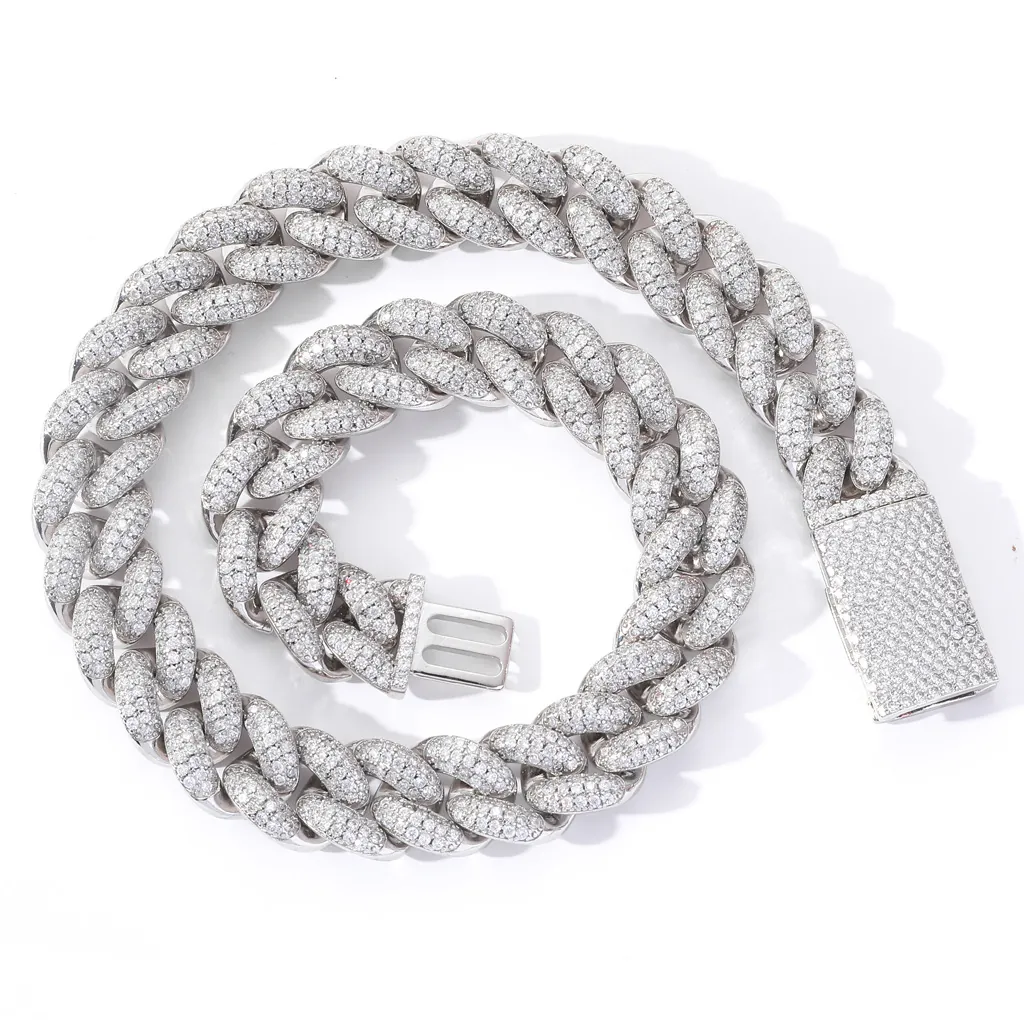 Men Hip Hop Iced Out Cuban Link Chain Necklace Gold Plated Copper Cubic Zirconia Miami Bold Box Clasp Jewelry