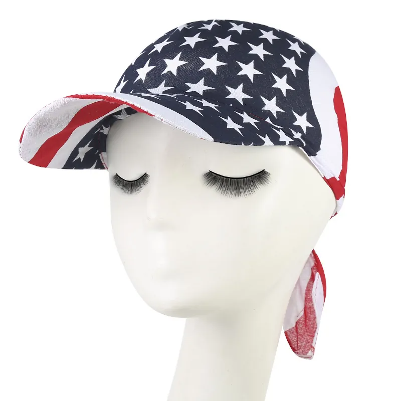 Bandana Cap Baseball Hat With Paisley American Flag Print Cotton Polyester Sun Protection Outdoor Tie Back For Unisex