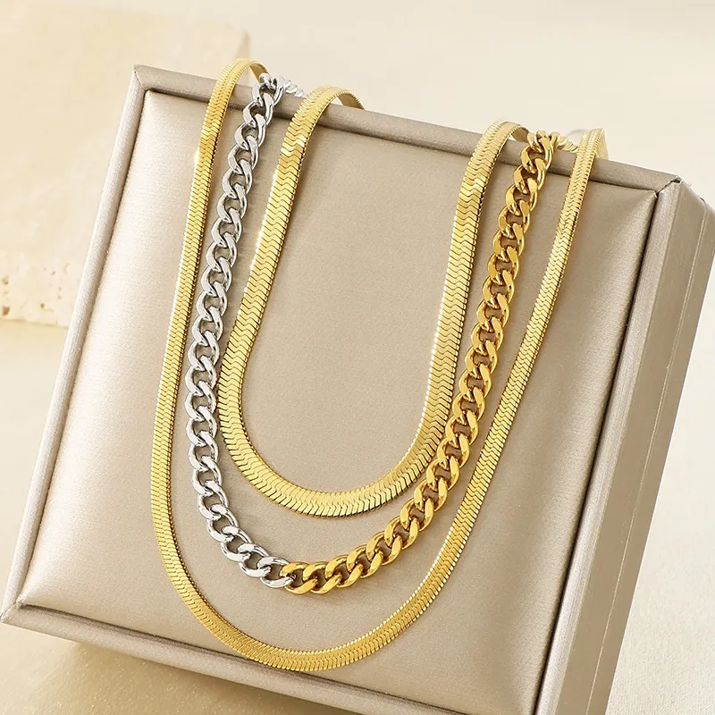 Collana A Più Strati In Acciaio Inossidabile Oro E Argento Catena A Serpente Groumette Gioielli Da Donna