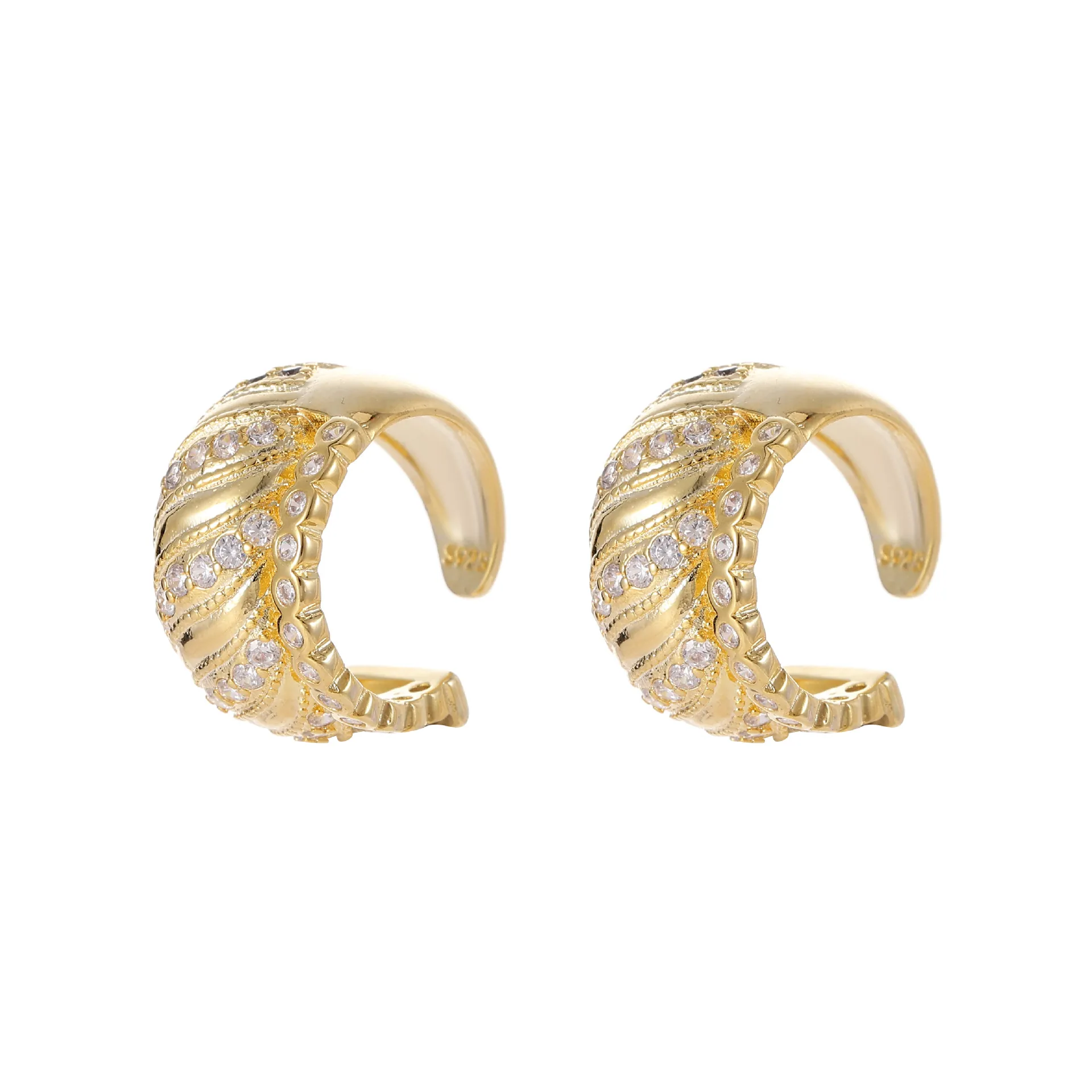 Niche Design Copper Zirconia Ear Bone Clip Minimalist Wavy Geometric No Piercing Earrings Gold Silver Plated Jewelry For Women