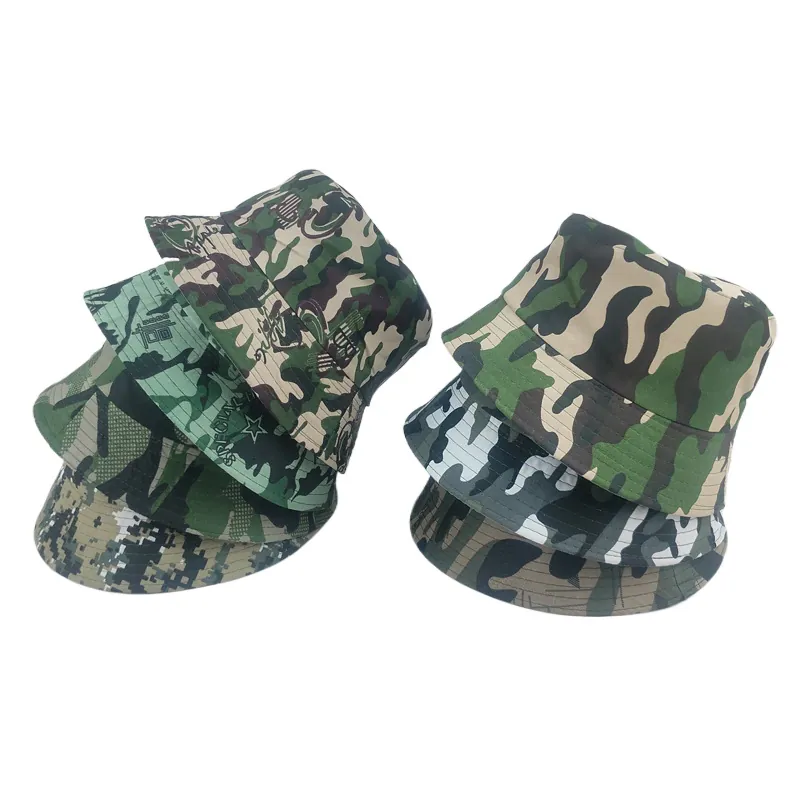 Camouflage Bucket Hat Polyester Sun Protection Outdoor Fishing Casual Unisex Summer Sunshade Quick Dry