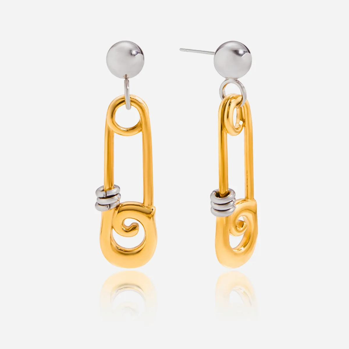Boucles d'Oreilles Épingle à Nourrice Créatives en Acier Inoxydable pour Femme Plaquées Or 18K Bicolore Or Argent Bijoux