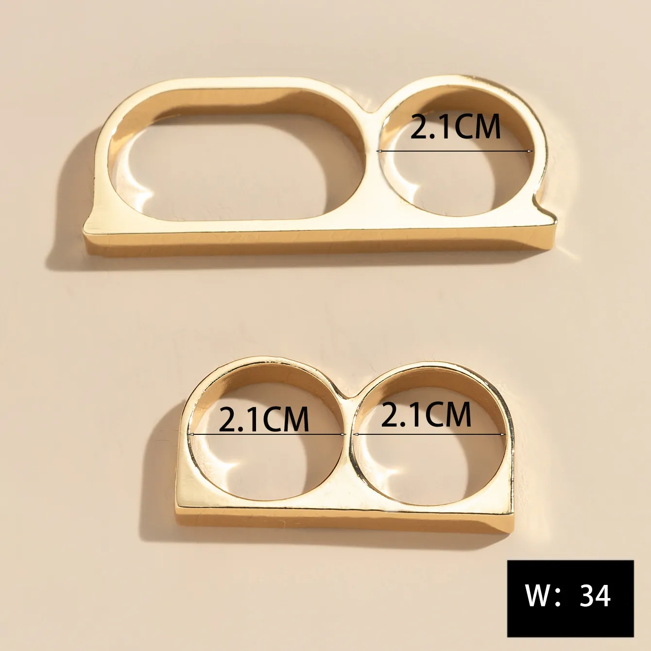 Punk Hip Hop Double Finger Ring Metal Exaggerated Geometric Design Retro Style Fashion Jewelry For Men