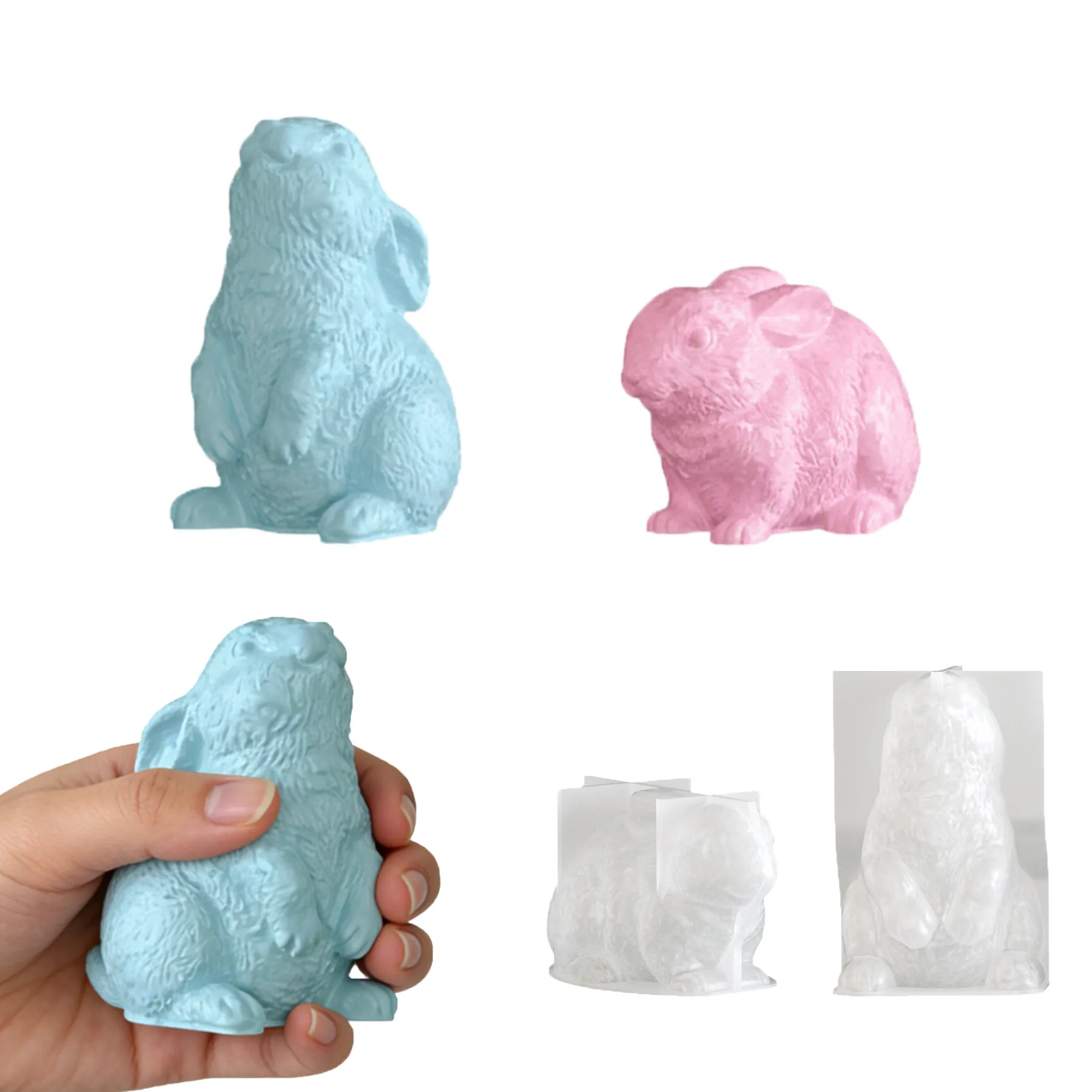 Moule En Silicone Lapin Forme 3D DIY Fabrication De Bougies Savon Résine Plâtre Texture Animale Réaliste Flexible