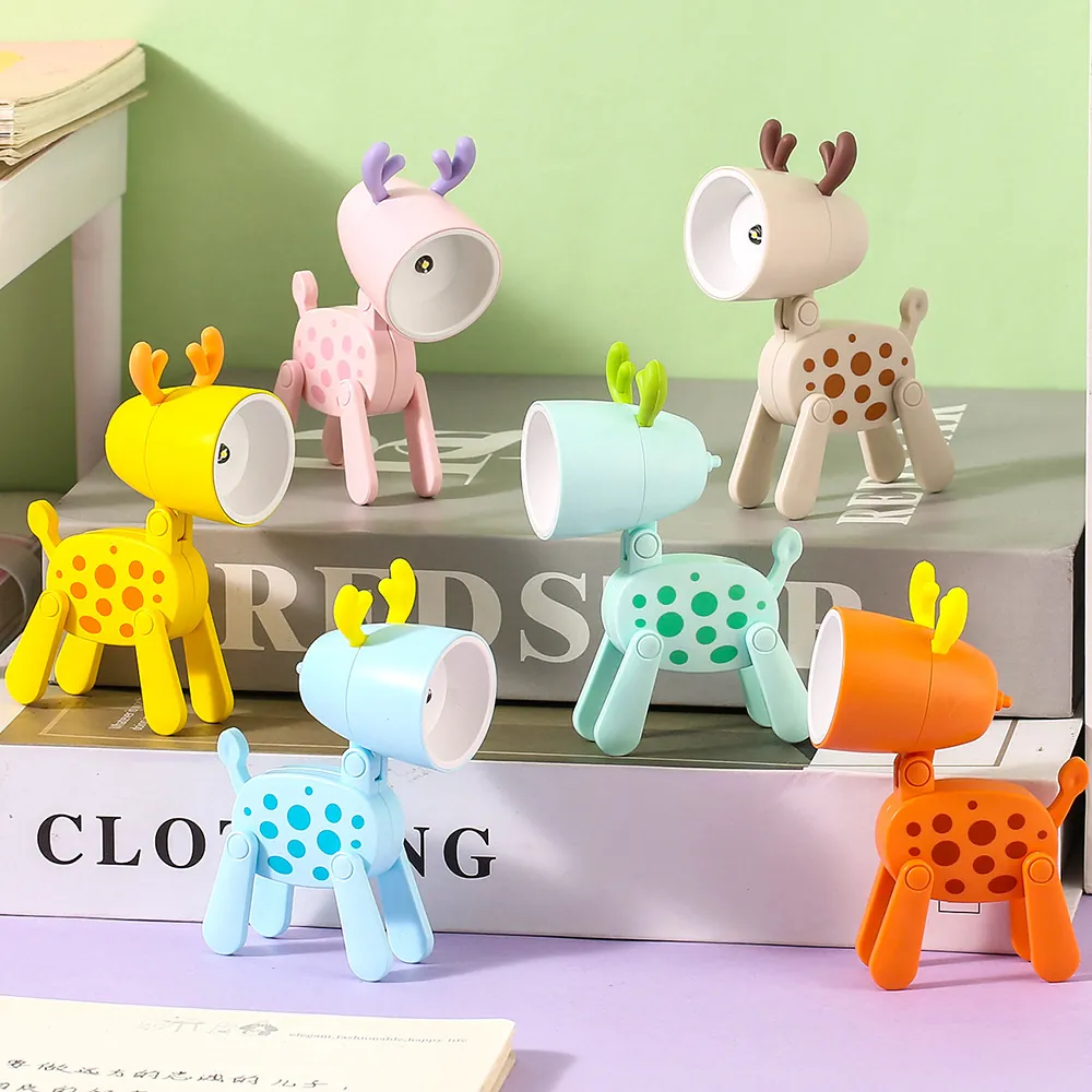 Mini Luce Notturna LED Animale Pieghevole Plastica Forma Cervo Luce Calda Ornamento Scrivania Lampada Camera Portatile