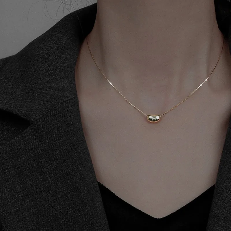 Bean Pendant Necklace Titanium Steel Gold Plated Minimalist Clavicle Chain Jewelry For Women
