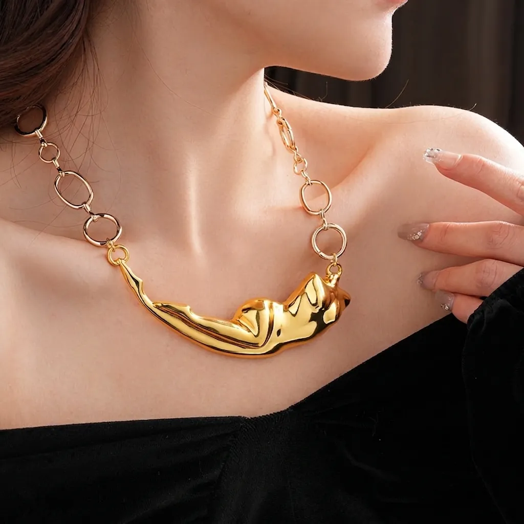 Collier Pendentif Corps Abstrait Alliage Forme Liquide Irrégulière Chaîne De Clavicule Artistique Pour Femmes