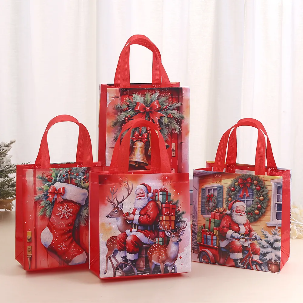Christmas Gift Bags Non-Woven Fabric Waterproof Portable Holiday Party Candy Packaging Santa Claus Reindeer Patterns