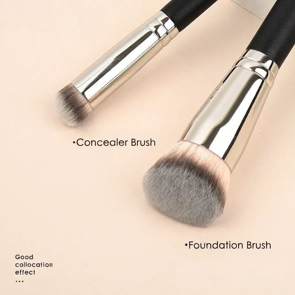 Professional Makeup Brushes For Foundation And Concealer Angled Round Head Synthetic Fiber Soft Dense Bristles Portable Beauty Tool