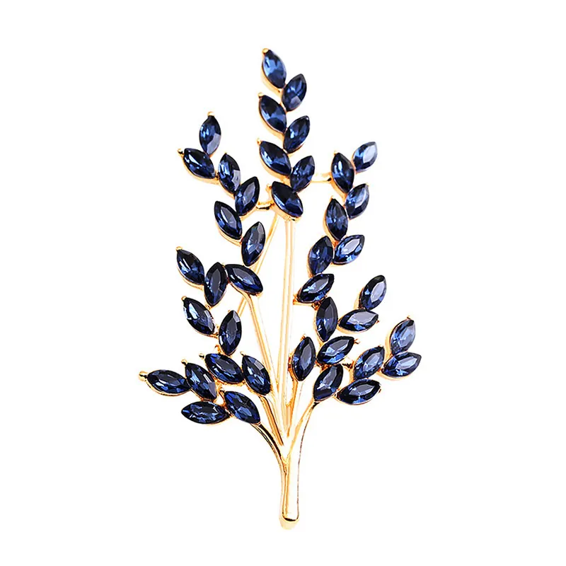 Elegant Alloy Rhinestone Wheat Ear Brooch Pin For Women Korean Style Leaf Design Accessory For Wedding Party Fashion Jewelry