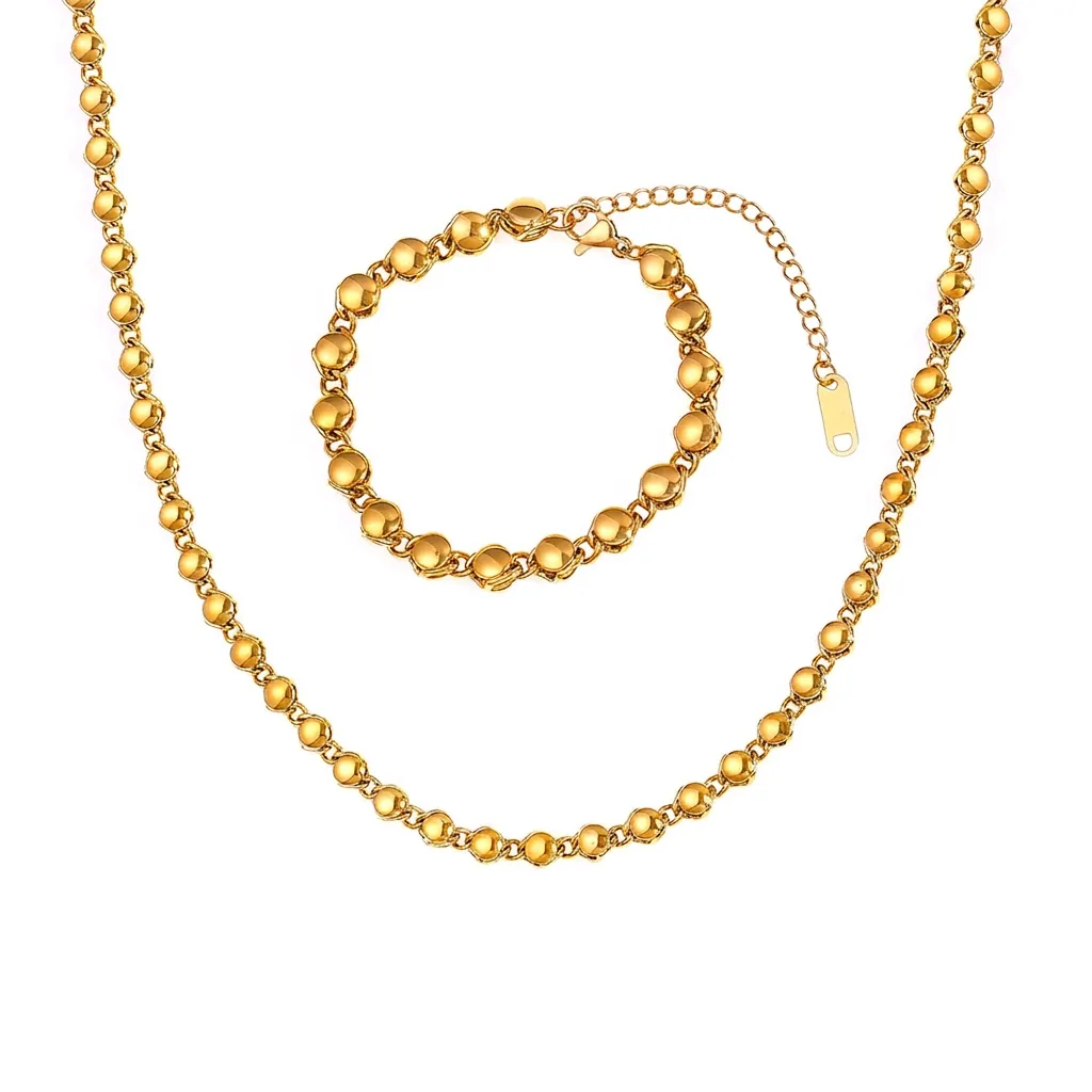 Collana E Bracciale Con Catena A Sfere Minimalista In Rame Placcato Oro Design Splicing Geometrico Accessori Gioielli Per Donne