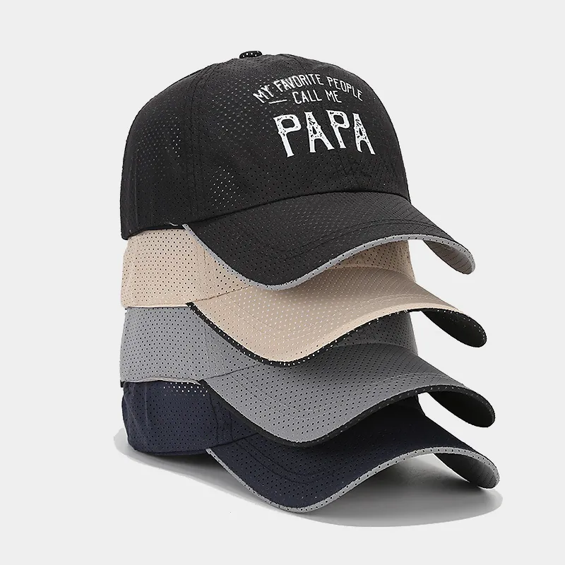 Baseball Cap Breathable Mesh Quick Dry Sun Protection Reflective Edge Vintage Papa Slogan Print Adjustable Hat Men