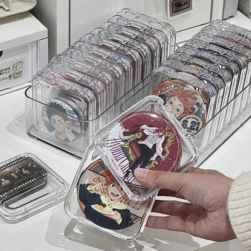 Transparent Acrylic Storage Box Jewelry Display Case Dustproof Organizer For Badges Press-on Nails Portable Small Square