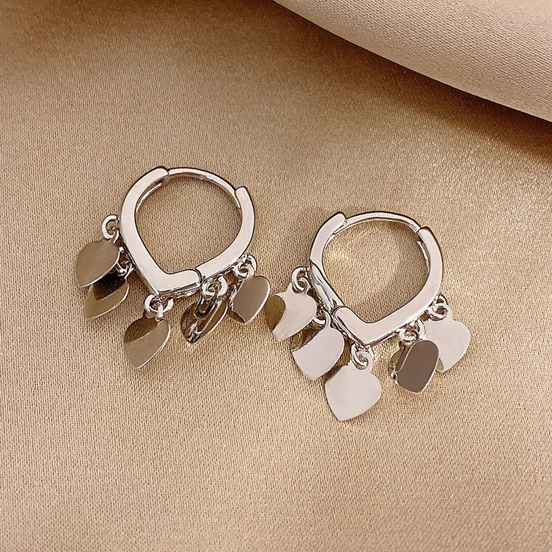 Heart Dangle Hoop Earrings With 925 Sterling Silver Earring Post Silver Color Smooth Alloy Fashion Jewelry For Women