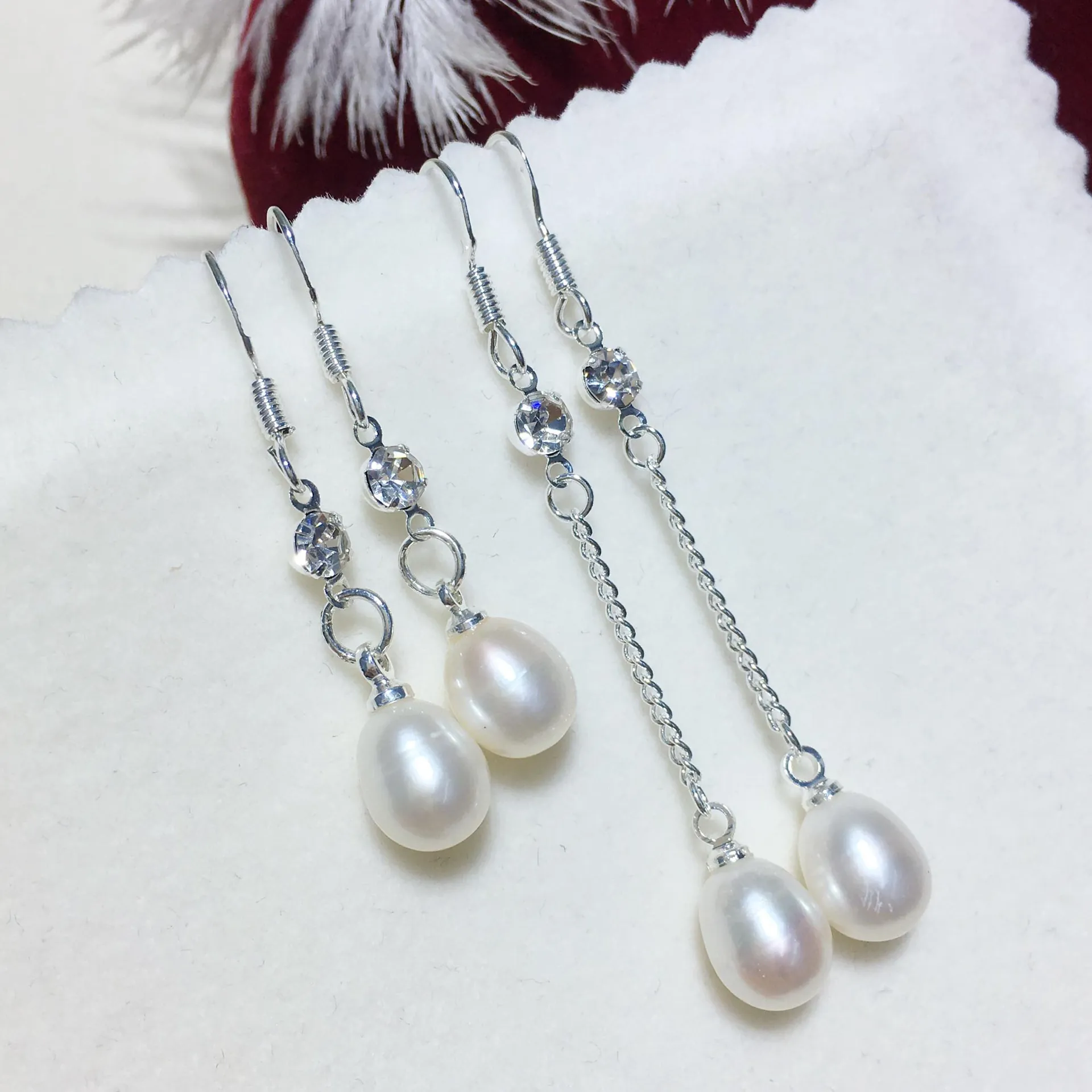 Orecchini Pendenti Con Perle Naturali D'acqua Dolce Con Gancio In Rame Placcato Argento E Zirconia Gioielli Eleganti Da Donna