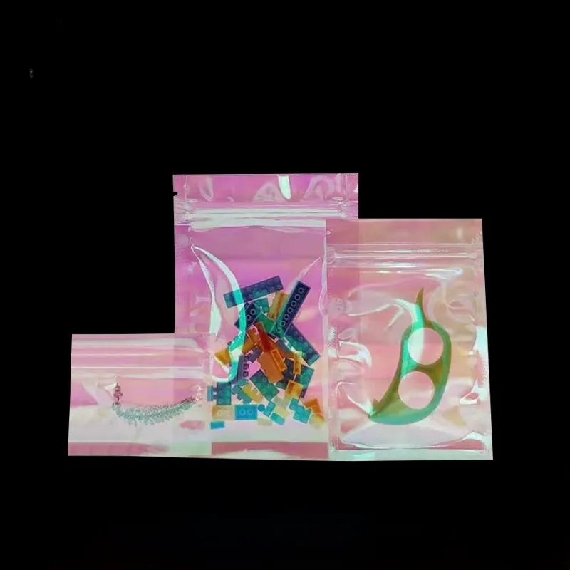 Holografische Laser Transparante Hersluitbare Zakjes Voor Sieraden Wimpers Snoep Kaarten Verpakking Plastic Regenboog Herbruikbaar Waterdicht