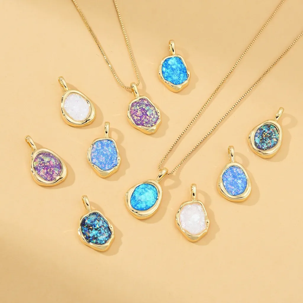 Unregelmäßiger Geometrischer Anhänger Kupfer 18K Vergoldet Eingelegter Synthetischer Opal Für DIY Schmuckherstellung Mode Accessoire