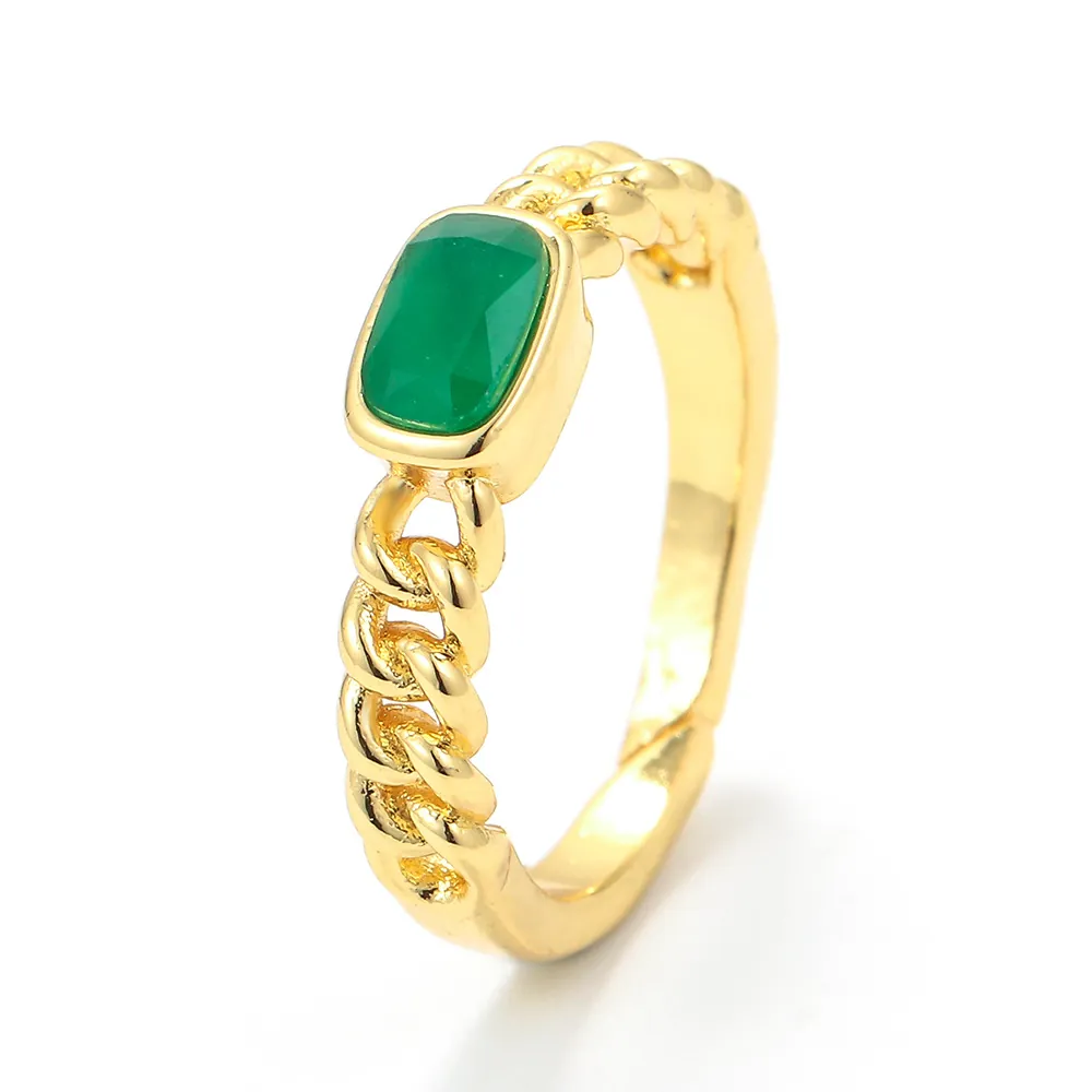 Vintage Emerald Green Gemstone Copper Ring Zirconia Inlaid Adjustable Open Finger Ring Western Style Fashion Jewelry For Unisex