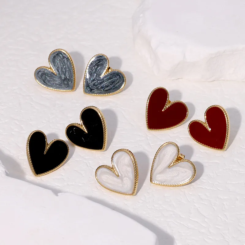 Heart Stud Earrings Stainless Steel Enamel Drip Oil INS Style Minimalist Sweet Jewelry For Women