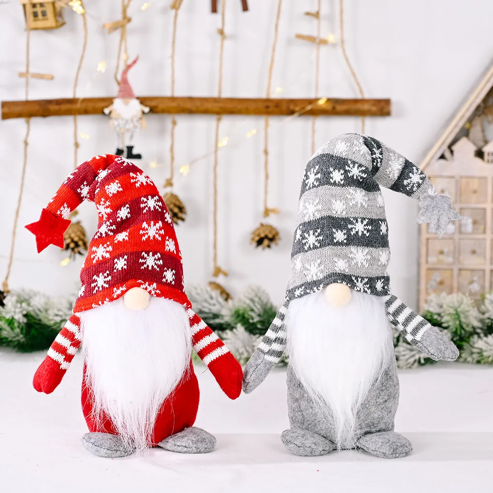 Bambola di Peluche Gnomo di Natale Tomte Svedese Statuetta senza Volto Cappello Lavorato a Maglia Ornamento da Tavolo Decorazione