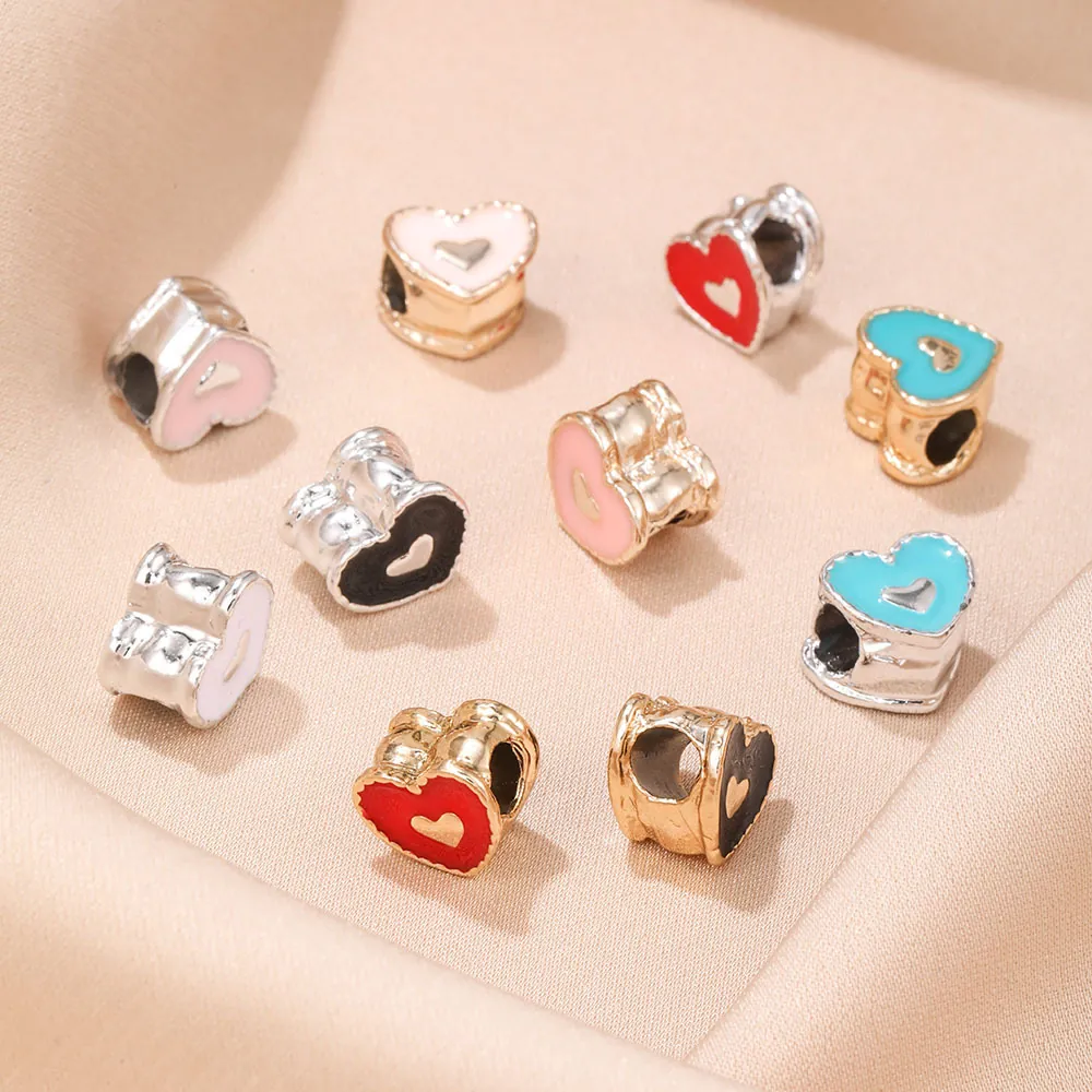 Heart Charms Beads Zinc Alloy Enamel Drip Oil DIY Bracelet Jewelry Making Accessory Romantic Spacer Beads