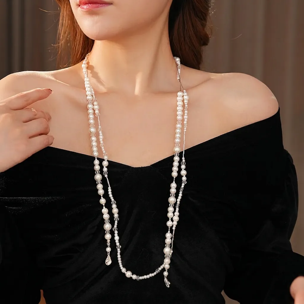 Collier Long Künstliche Perles Vintage Français Alliage Künstliche Perles Artificielles Künstliche Perles Cristal Pendentif Goutte Eau Style Palais Femmes