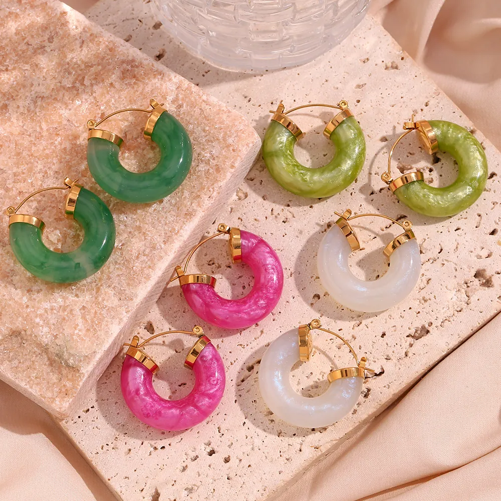 Vintage Edelstahl Harz C-Förmige Creolen Gold Vergoldet Acryl Rundrohr Ohrringe Für Damen Modeschmuck