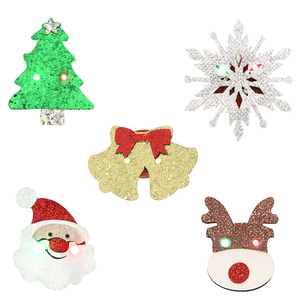 Christmas LED Glowing Brooch Pin Glitter Non-Woven Fabric Light Up Badge For Party Dress Up Props Kids Adults Novelty