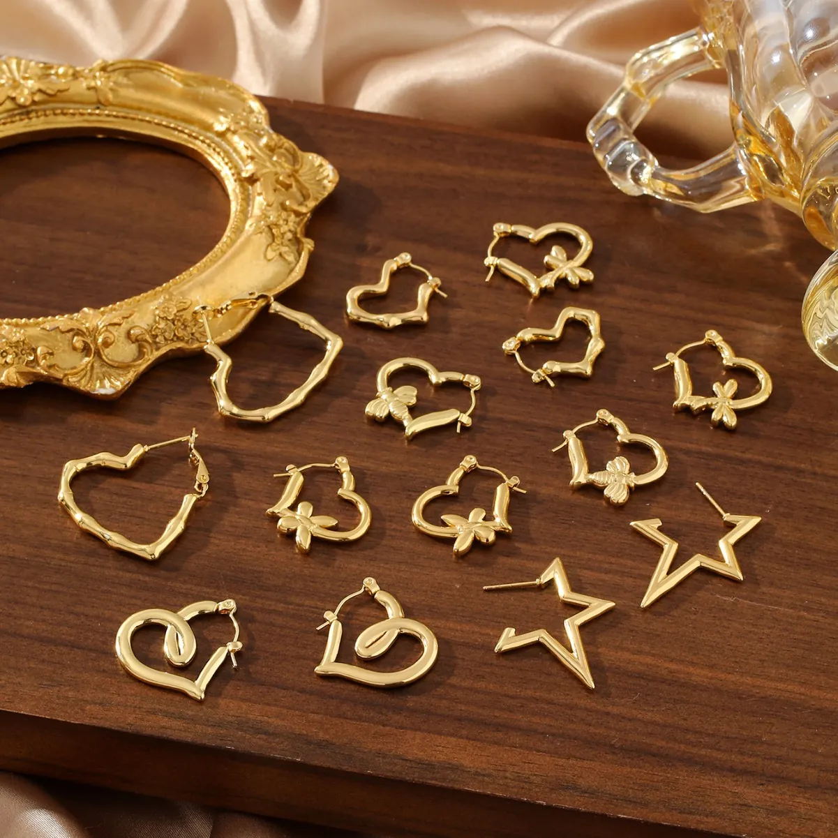 Französische Vintage Ohrringe Aus 18K Vergoldetem Edelstahl Herz Stern Biene Schleife Form Mode Schmuck Für Damen