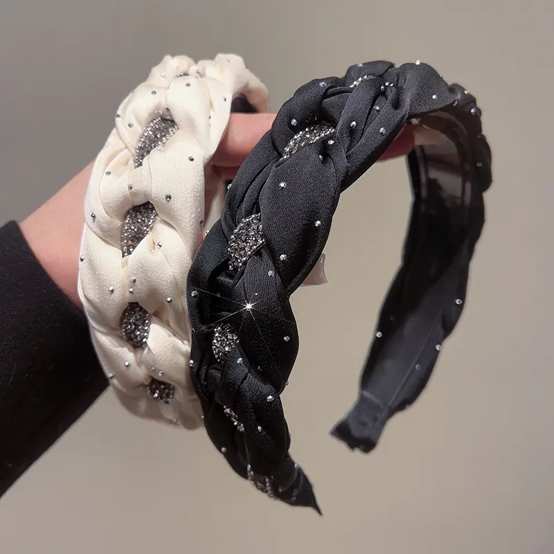 Handcrafted Braided Rhinestone Headband Elegant Satin Fabric Chic Hair Hoop Accessories For Women Sparkling Headpiece