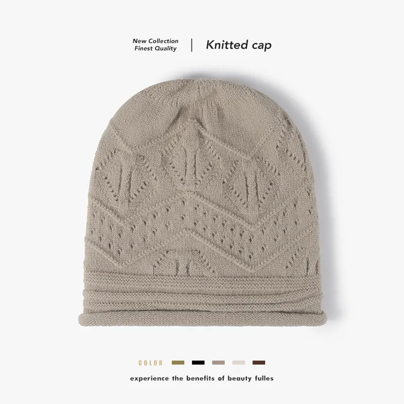 Women Winter Knitted Beanie Hat Thick Fleece Lined Warm Outdoor Windproof Slouchy Knit Skull Cap Solid Color