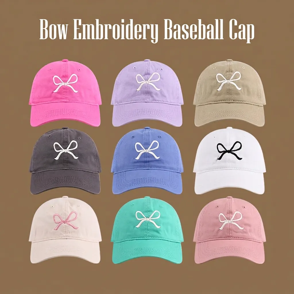 Women Cotton Sun Hat With Bowknot Embroidery Foldable UV Protection Summer Beach Travel Outdoor Sweet Baseball Cap