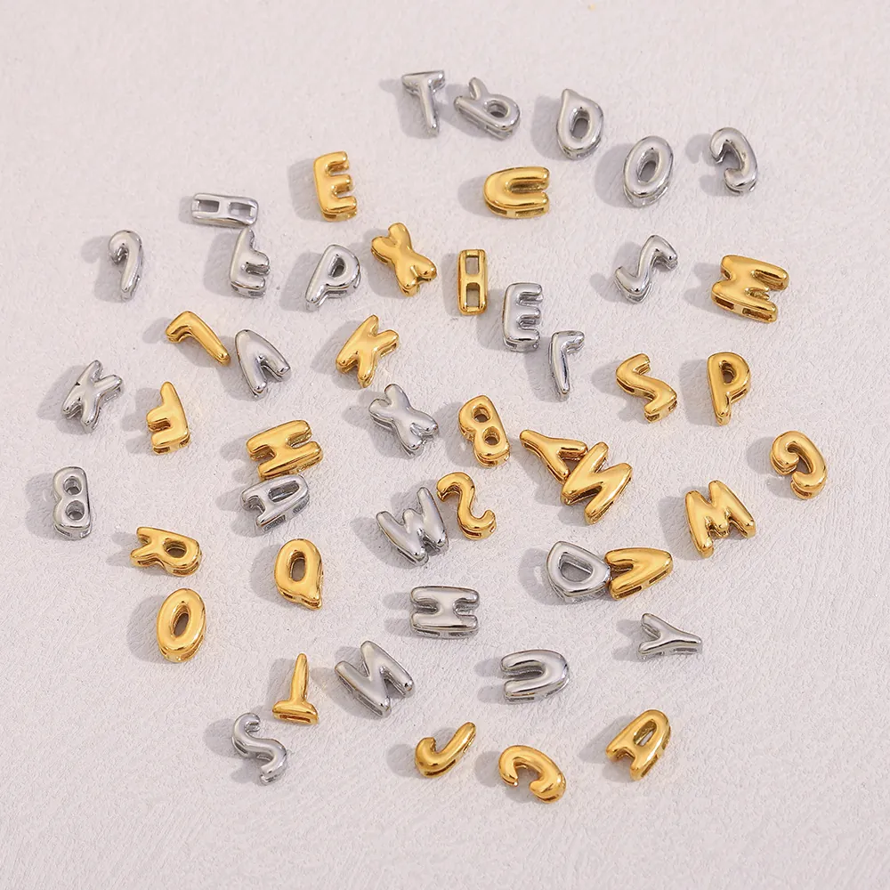 Collier Pendentif Lettre Acier Inoxydable Plaqué Or 18K Creux Initiale Alphabet 3D Style Bulle Bijoux Femme