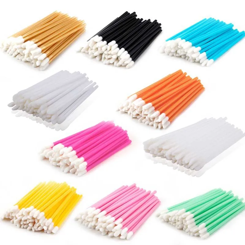 Disposable Lip Brushes Flocked Head Plastic Handle Portable Lip Gloss Lipstick Applicators Multi Colored Makeup Tool