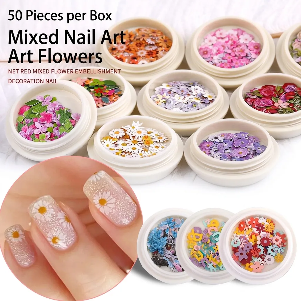 Holzstoff Nagelkunst Flakes 3D Blume Gänseblümchen Floral Muster Aufkleber Für DIY Maniküre Dekoration INS Stil Süß Nagel Schmuck