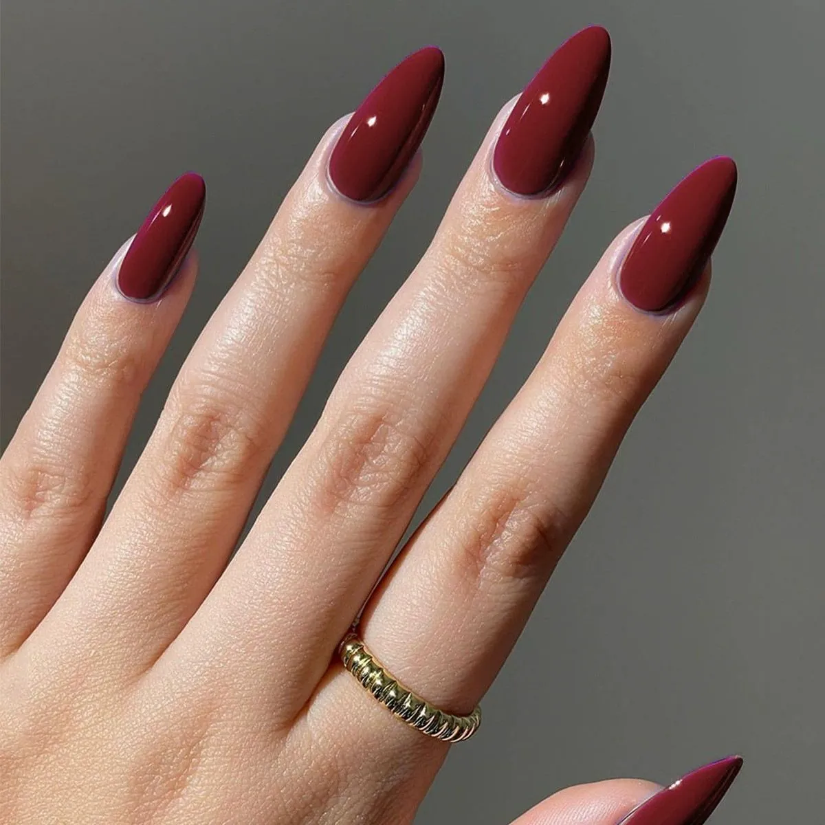 Wine Red Press On Nails Long Almond Shape ABS Plastic False Nails DIY Manicure For Women