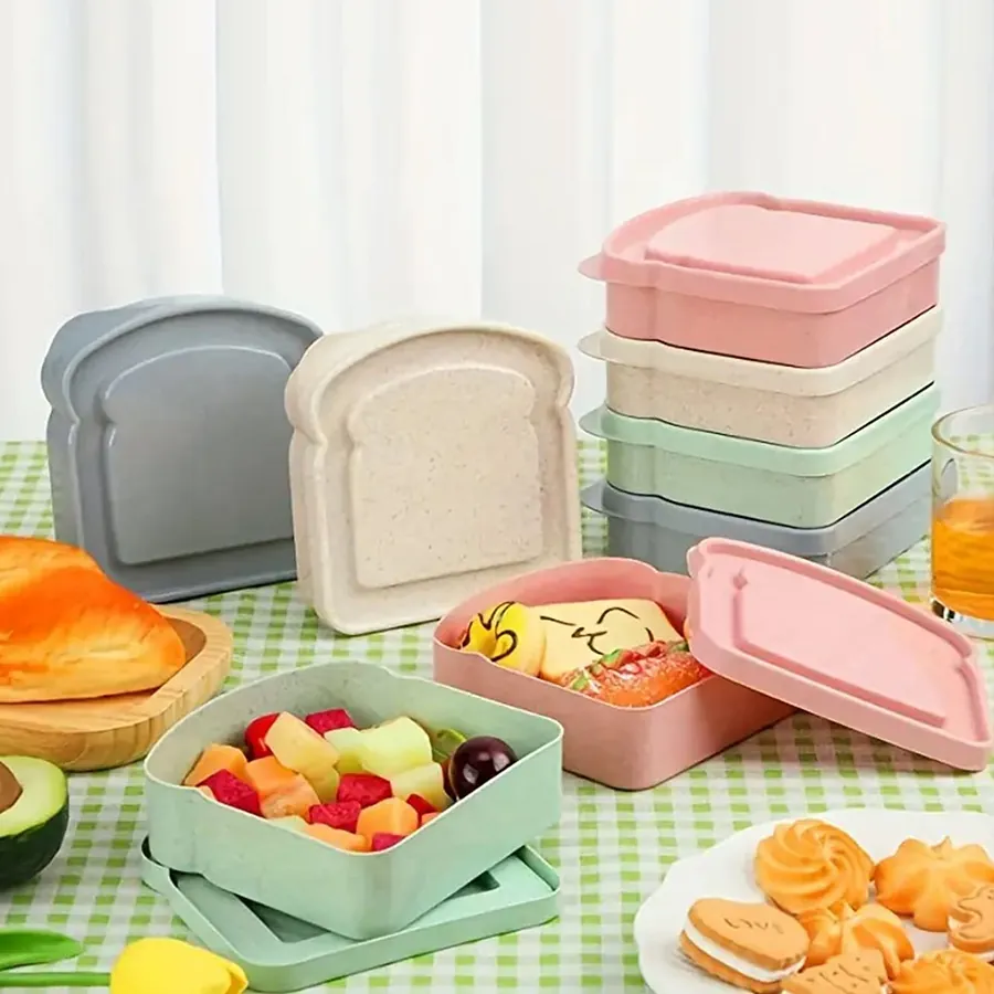 Toast Form Sandwich Box Weizenstroh Tragbare Bento Box Für Kinder Schule Picknick Mittagessen Behälter