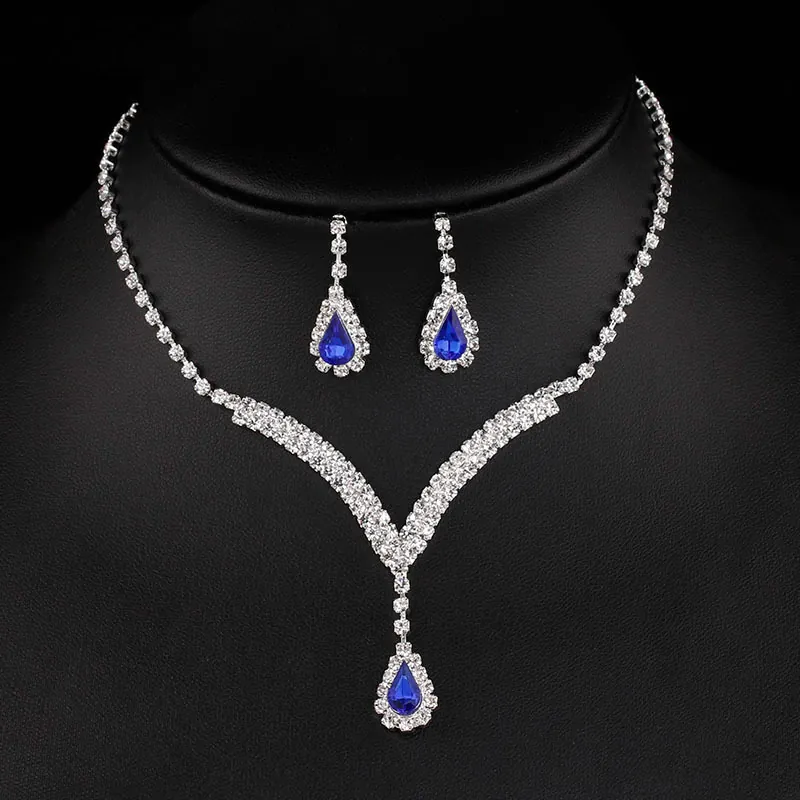 Collier Et Boucles D Oreilles En Strass Cuivre Acrylique Plaqué Argent Mariée Mariage Élégant Pendentif Goutte Femmes