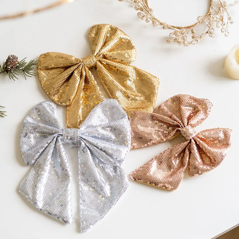 Large Sequined Christmas Bows Hanging Ornament Shiny Sequin Bowknot For Christmas Tree Party DIY Gift Box Decoration Home